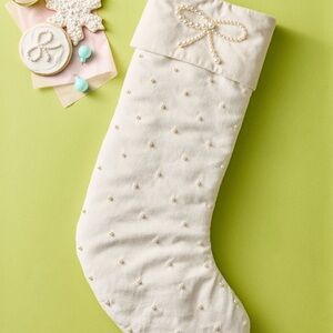 Elegant Pearl-Embellished Christmas Stocking